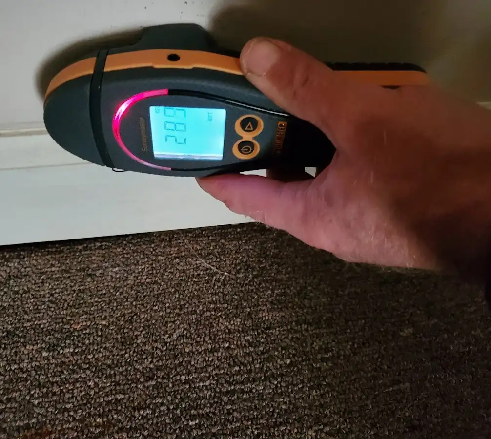 Moisture detection at baseboard during Burst Pipe Cleanup in Mayfair